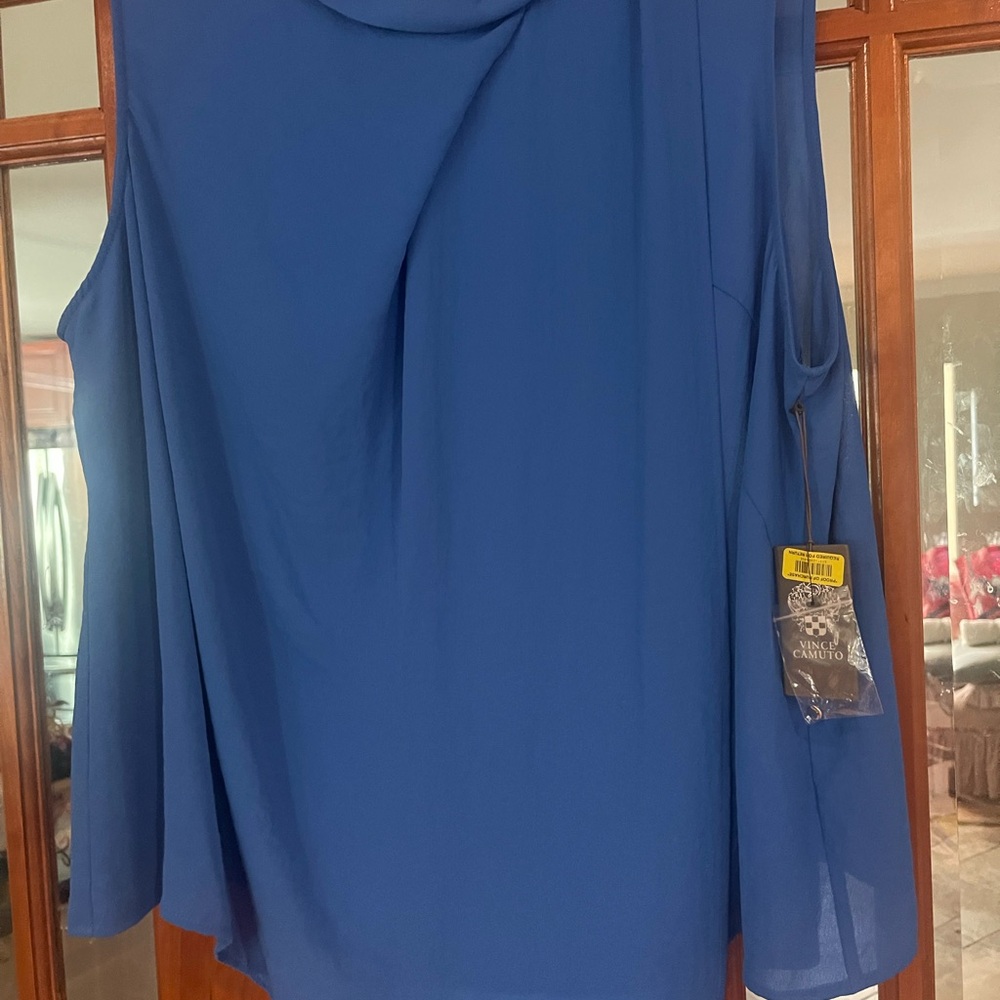 Vince Camuto Royal Blue Sleeveless Draped Neck Blouse
